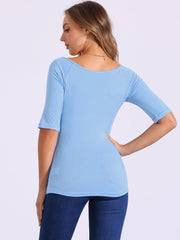 Half Sleeves Scoop Neck Fitted Layering Soft T-Shirt