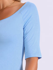 Half Sleeves Scoop Neck Fitted Layering Soft T-Shirt