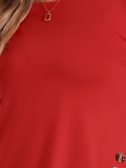 3/4 Sleeve Round Neck Button Decor Casual Stretchy Tunic Tops