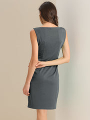 Sleeveless Boat Neck Casual Office Solid Midi Sheath Dress