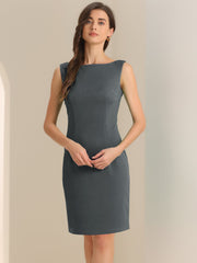 Sleeveless Boat Neck Casual Office Solid Midi Sheath Dress