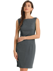 Sleeveless Boat Neck Casual Office Solid Midi Sheath Dress