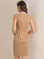 Sleeveless Boat Neck Casual Office Solid Midi Sheath Dress