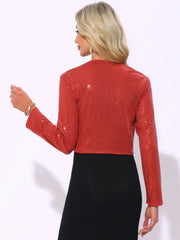Sequin Open Front Sparkly Bolero Shrug Cropped Jacket