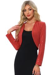 Sequin Open Front Sparkly Bolero Shrug Cropped Jacket