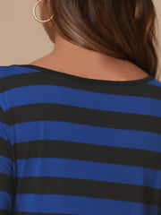 3/4 Sleeve Round Neck Casual Striped T-Shirt