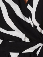 Printed V Neck Elastic Waist Belt Ruffle Peplum Blouse