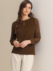 Chiffon Shirt Semi Sheer Keyhole Neck Elegant Blouse