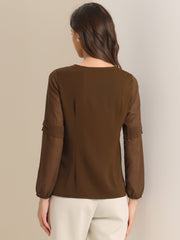 Chiffon Shirt Semi Sheer Keyhole Neck Elegant Blouse