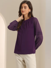 Chiffon Shirt Semi Sheer Keyhole Neck Elegant Blouse
