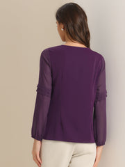 Chiffon Shirt Semi Sheer Keyhole Neck Elegant Blouse