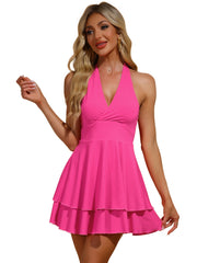 Halter Dress for Women's Party Deep V Neck Backless Layer Mini Dress