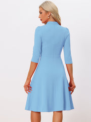 Retro 3/4 Sleeve Stand Collar Office Work Elegant A-Line Dress
