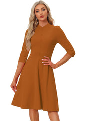Retro 3/4 Sleeve Stand Collar Office Work Elegant A-Line Dress