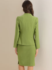 2pc Business Collarless Blazer and Pencil Skirt Suit Sets