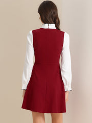 Patchwork Contrast Color Long Sleeve Tie Neck Mini Dress