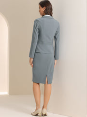 2 Pieces Business Casual Notched Lapel Long Sleeve Blazer & Pencil Skirt Suit Set