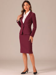 2 Pieces Long Sleeve Blazer & Pencil Skirt Suit Set