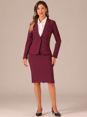 2 Pieces Long Sleeve Blazer & Pencil Skirt Suit Set
