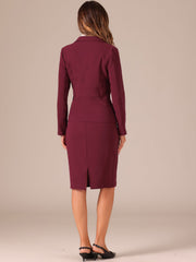 2 Pieces Long Sleeve Blazer & Pencil Skirt Suit Set