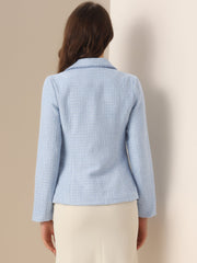 Plaid Tweed Notched Lapel Button Long Sleeve Blazer Jackets
