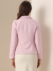 Plaid Tweed Notched Lapel Button Long Sleeve Blazer Jackets