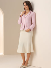Plaid Tweed Notched Lapel Button Long Sleeve Blazer Jackets