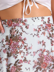 Chiffon Printed Elastic Waist Ruffle Tiered Flowy Midi Skirt