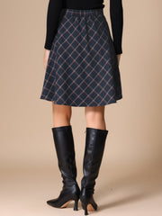 Vintage Plaid Tartan Elastic Waist Knee Length A-Line Skirt