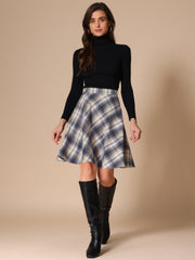 Vintage Plaid Tartan Elastic Waist Knee Length A-Line Skirt