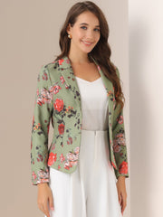 Business Casual Open Front Notch Lapel Plaid Suit Blazer