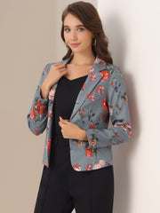 Business Casual Open Front Notch Lapel Plaid Suit Blazer