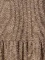 Stretchy Puff Long Sleeve Ruffle Hem Knit Midi Sweater Dress