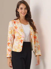 Open Front Floral Work Business Crop Blazer Jacket
