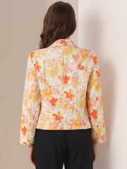 Open Front Floral Work Business Crop Blazer Jacket