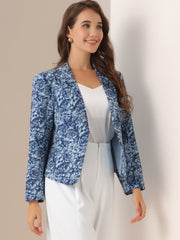 Open Front Floral Work Business Crop Blazer Jacket