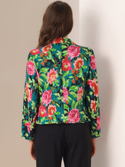 Open Front Floral Work Business Crop Blazer Jacket