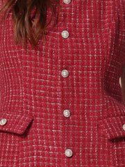 Tweed Sleeveless Button Up Pockets A-Line Pinafore Overall Dress