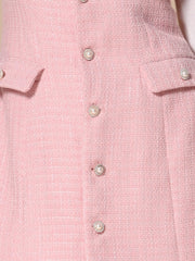 Tweed Sleeveless Button Up Pockets A-Line Pinafore Overall Dress