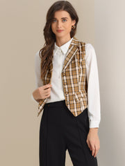 Plaid Waistcoat Notched Lapel Collar Single Breasted Vintage Vest