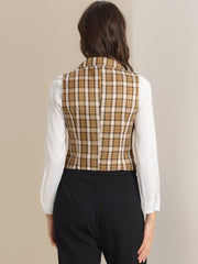 Plaid Waistcoat Notched Lapel Collar Single Breasted Vintage Vest