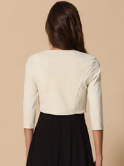 3/4 Sleeve Collarless Pleated Open Front Shrugs