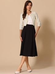 3/4 Sleeve Collarless Pleated Open Front Shrugs