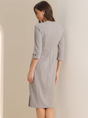 Work Boat Neck 3/4 Sleeves Midi Split Sheath Dress