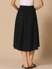 A-Line Elastic Waist Button Front Pocketed Midi Skirt