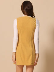 Corduroy Overall Scoop Neck Sleeveless Button Pinefore Dress