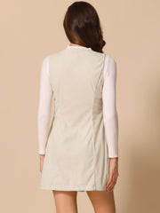 Corduroy Overall Scoop Neck Sleeveless Button Pinefore Dress