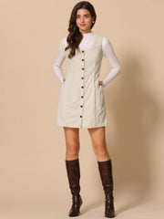 Corduroy Overall Scoop Neck Sleeveless Button Pinefore Dress