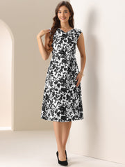 Floral Cowl Neck Cap Sleeve Midi Dress