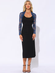 Floral Lace Long Sleeve Open Front Cropped Bolero Shrugs